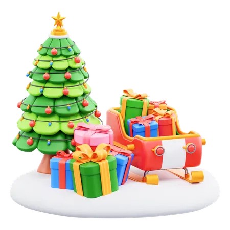 Trineo y árbol de navidad  3D Icon