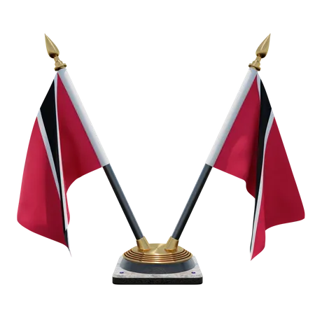 Trinidad and Tobago Double Desk Flag Stand  3D Flag