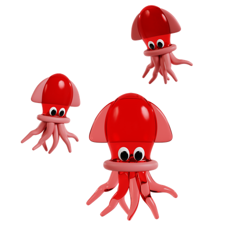 Trío de calamares rojos  3D Icon