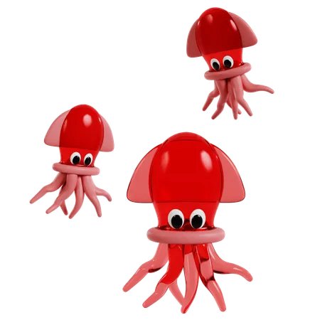 Trío de calamares rojos  3D Icon