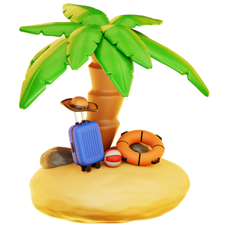 Tripical Island with Suitcase  3D Icon