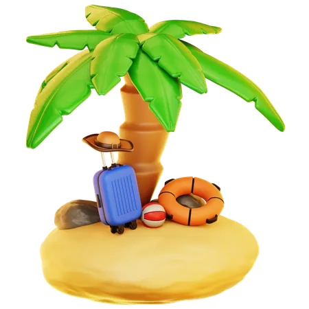 Tripical Island with Suitcase  3D Icon