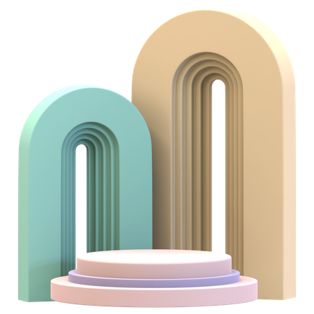 Triple Cylinder Podium With Double Rounded Backdrops  3D Icon