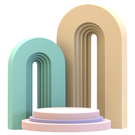 Triple Cylinder Podium With Double Rounded Backdrops  3D Illustration