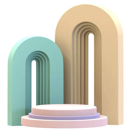 Triple Cylinder Podium With Double Rounded Backdrops  3D Illustration