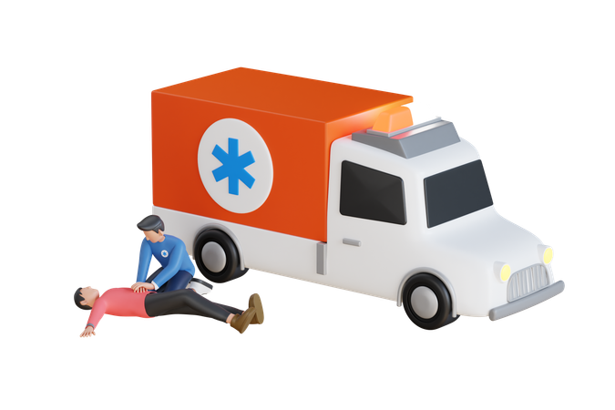 Equipe de ambulância ajudando homem inconsciente na estrada  3D Icon