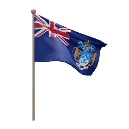 Tristan Da avec un mât de drapeau  3D Flag