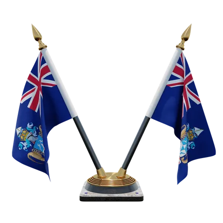 Tristan da Cunha Double Desk Flag Stand  3D Flag