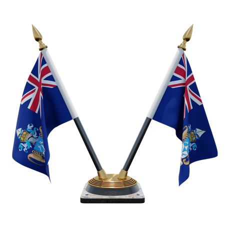 Tristan da Cunha Double Desk Flag Stand  3D Flag