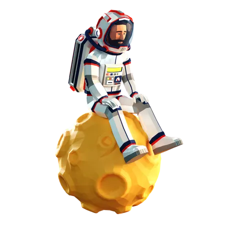 Triste astronauta em traje espacial sentado na lua  3D Illustration