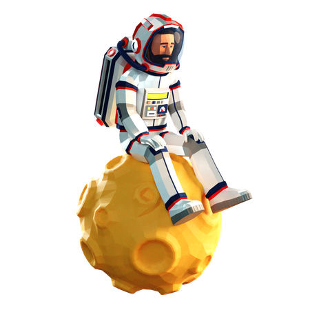 Astronaute triste en combinaison spatiale assis sur la lune  3D Illustration