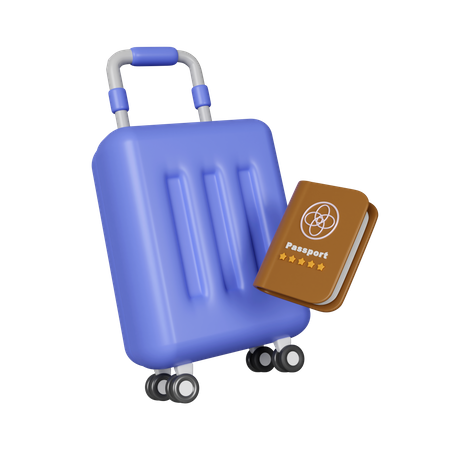 Trolley Bag With Passport  3D Icon