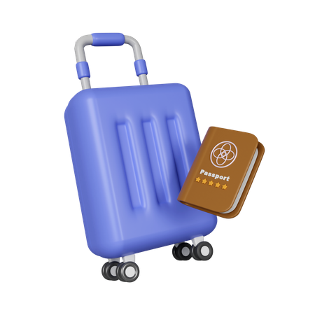 Trolley Bag With Passport  3D Icon