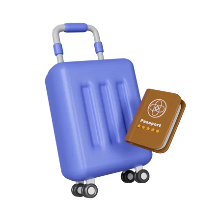 3 D Blue Suitcase And Brown Passport Icon Identification Document Icon Isolated On White Background 3 D Rendering Illustration Clipping Path 3D Icon