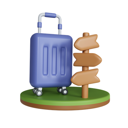 Trolley Bag With Signpost  3D Icon