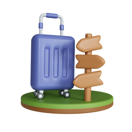 Trolley Bag With Signpost  3D Icon