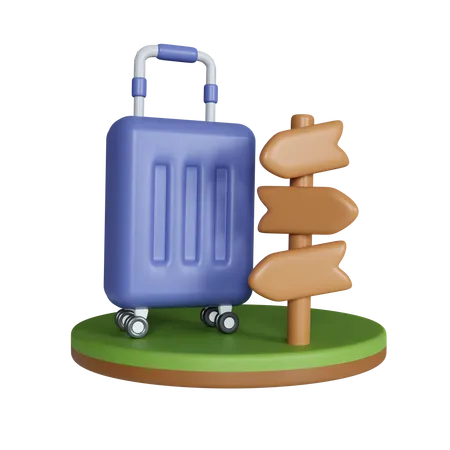 Trolley Bag With Signpost  3D Icon