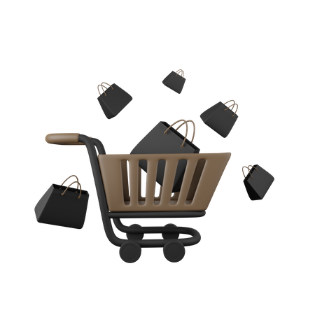 Trolley with shopping bag  3D Icon