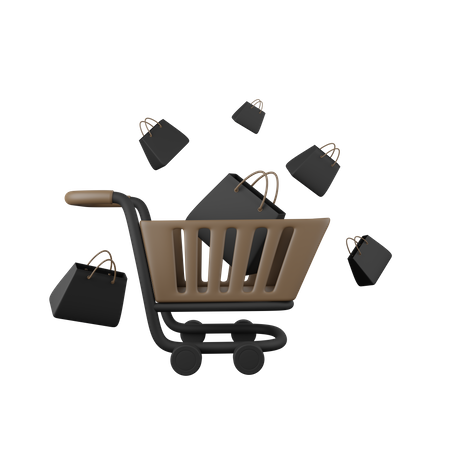 Trolley with shopping bag 3D Icon