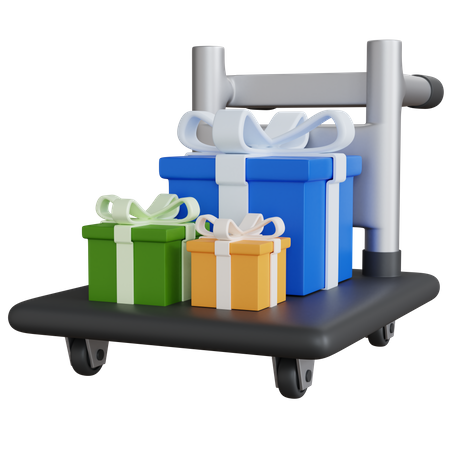 Trolley With Three Gift Boxes  3D Icon