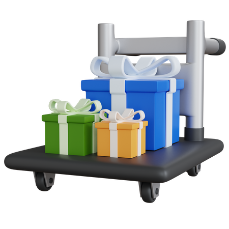 Trolley With Three Gift Boxes  3D Icon