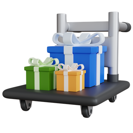 Trolley With Three Gift Boxes 3D Icon