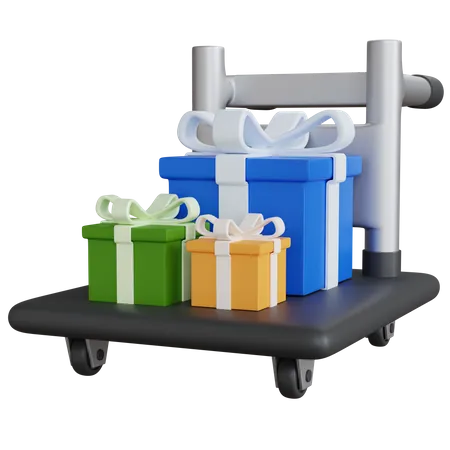 Trolley With Three Gift Boxes 3D Icon