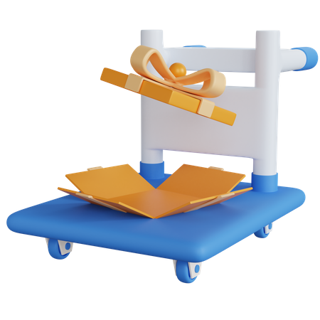 Trolley With Wide Open Gift Box 3D Icon