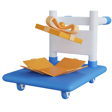 Trolley With Wide Open Gift Box 3D Icon