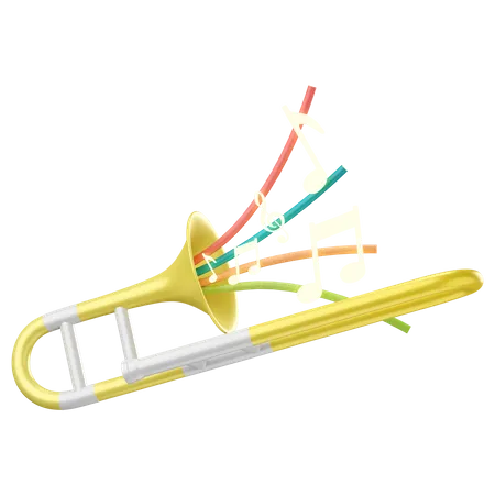Trombone with music notes  3D Icon