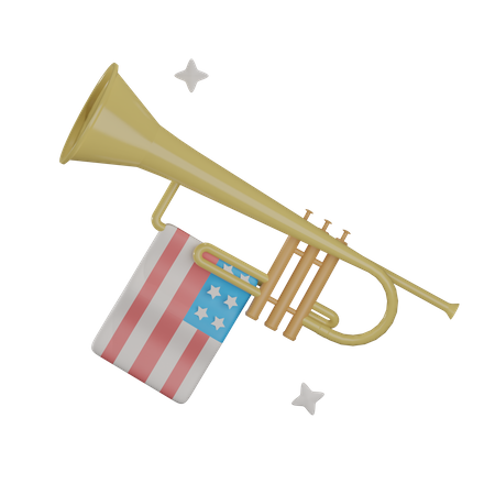 Trombeta com bandeira dos EUA  3D Illustration