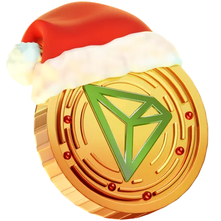 This 3 D Icon Showcases A Christmas Themed Golden Coin With The TRON Logo Blending The Festive Ambiance With TRO Ns Symbol 3D Icon
