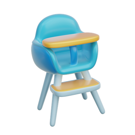 Silla alta bebe azul  3D Icon