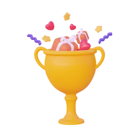 Trophäe mit Geschenken  3D Illustration