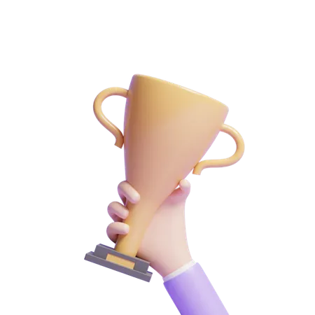 3 D Winner Trophy On Floating Hand Concept Icon Or 3 D Champion Trophy Holding On Hand Concept Icon 3D Icon