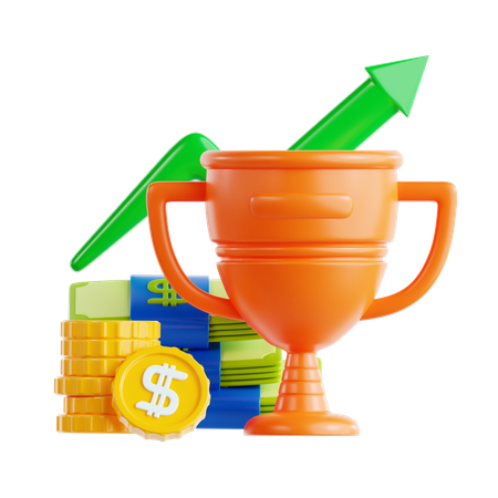 Trophy and Coins Representing Financial Success and Growth  3D Icon