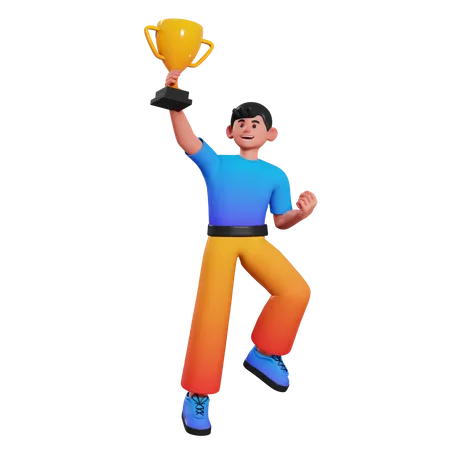 Trophy Boy 3D Illustration