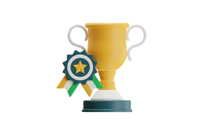 Trophy With Award Ribbon  3D Icon