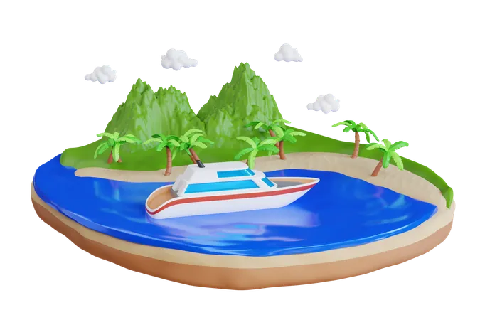 Tropical Island 3 D Illustration Travel And Vacation Concept 3D Icon