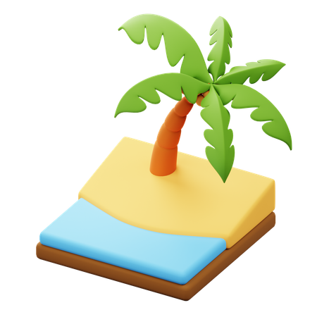 Tropical Island with Palm Tree  3D Icon