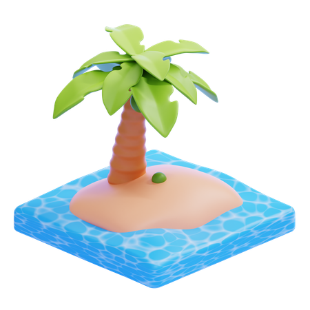 Tropical Island With Palm Tree And Ocean  3D Icon