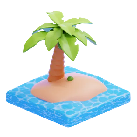 Tropical Island With Palm Tree And Ocean  3D Icon