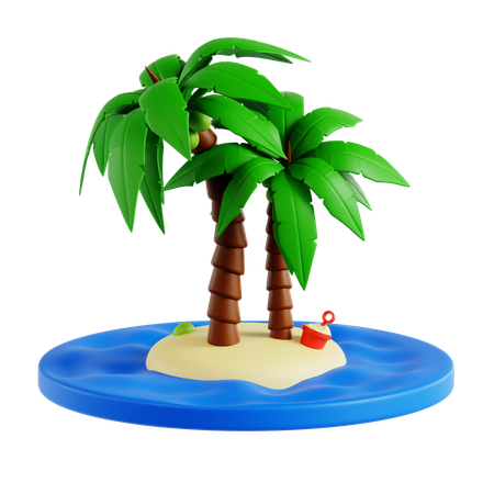 Tropical Island With Palm Trees  3D Icon