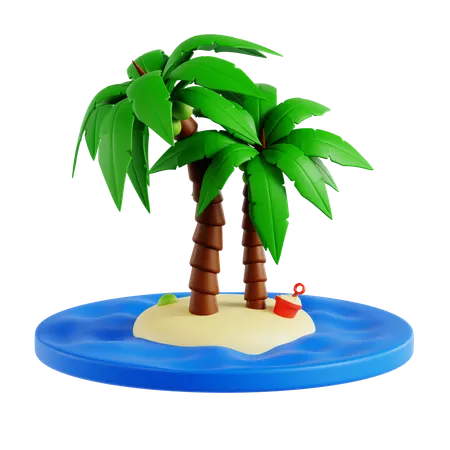 Tropical Island With Palm Trees  3D Icon