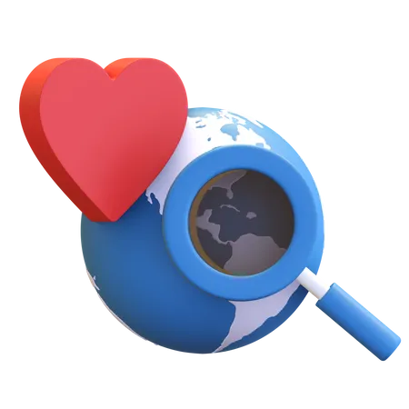 Recherche Du Symbole De Lamour Avec Globe Et Coeur Amour Icone De La Saint Valentin Illustration Du Rendu 3 D 3D Illustration