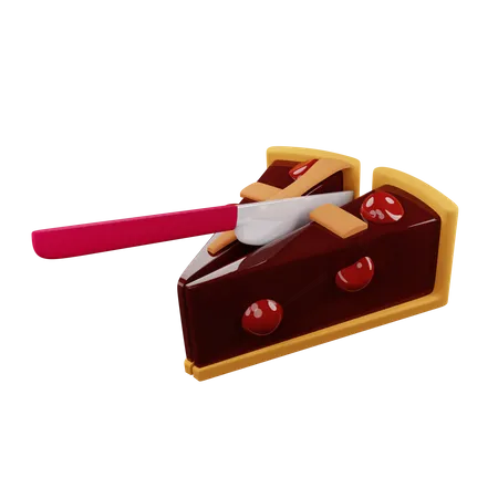 Rebanada de tarta de cerezas cortada por la mitad con un cuchillo  3D Illustration