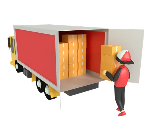3 D Illustration Of Truck Package Delivery 3D Illustration