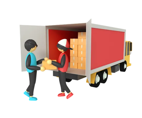 Truck package delivery and client  3D Illustration