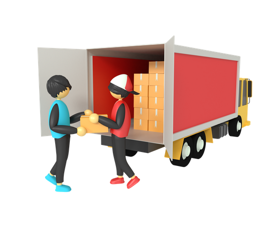 Truck package delivery and client  3D Illustration