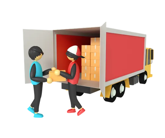 3 D Illustration Of Truck Package Delivery And Client 3D Illustration